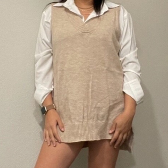 Classic V Neck High Low Loose Fit Knit Vest - Picture 4 of 8